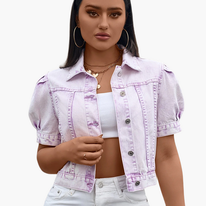Damen Jeansjacke im Cropped-Stil mit Puffärmeln – Modischer Alltagsbegleiter