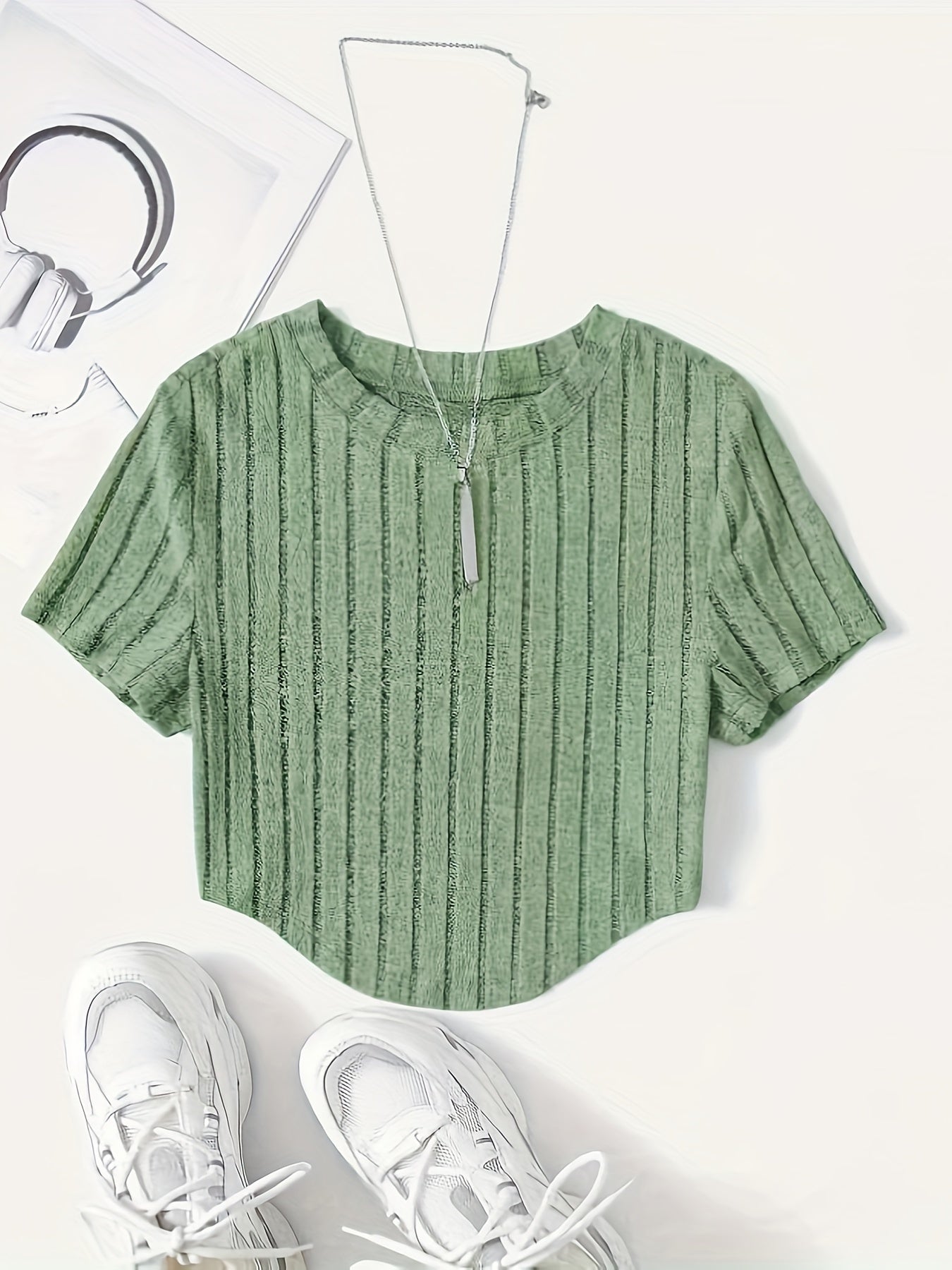 Damen Kurzarm Rippstrick Crop Top – Modisches Freizeitshirt für den Sommer