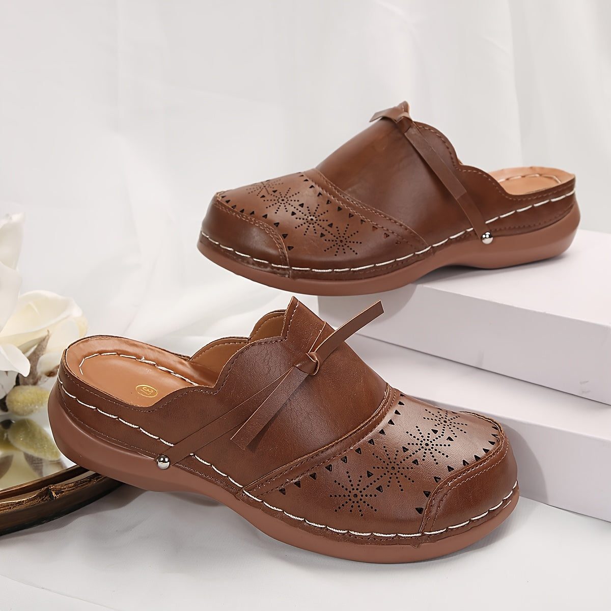 Damen Vintage Komfort Clogs Slip-On Schuhe für Freizeit und Alltag