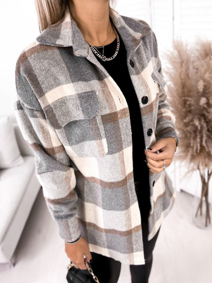 Kate – Langarm Veganer Wolljacke mit Karomuster
