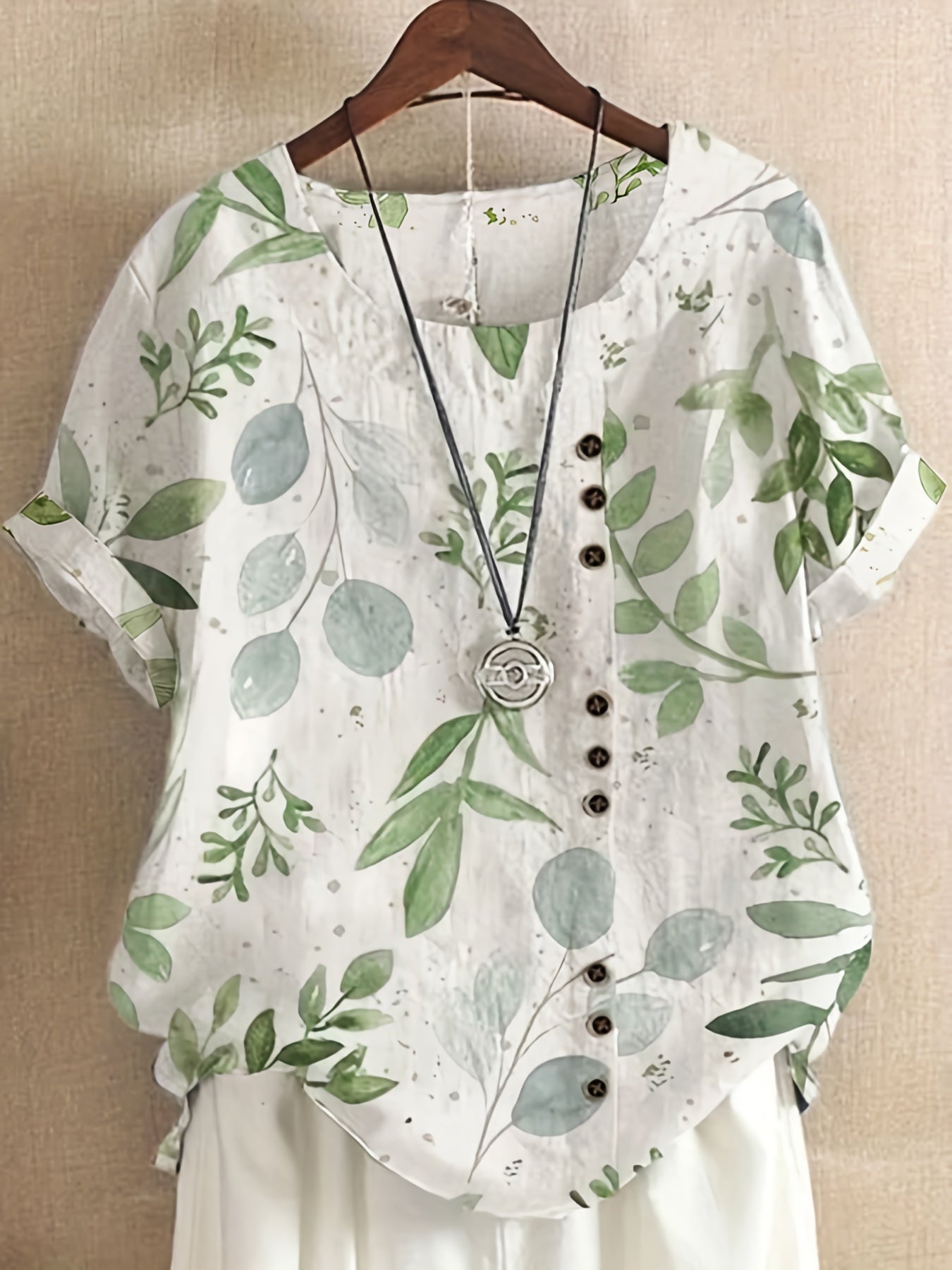 Damen Vintage Bluse mit Blumenmuster und Knopfleiste – Sommer Freizeitshirt
