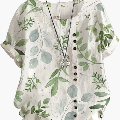 Damen Vintage Bluse mit Blumenmuster und Knopfleiste – Sommer Freizeitshirt