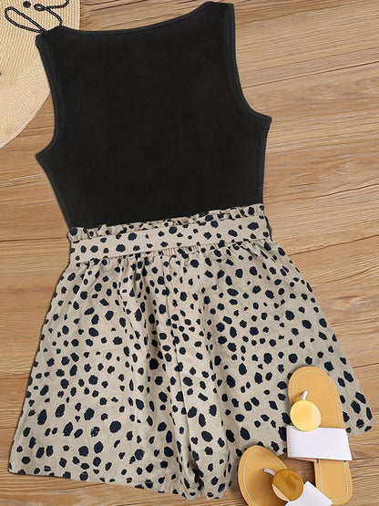 Damen Sommer-Set Elegant mit ärmellosem Top und gepunkteter Shorts – Freizeit & Ausgehen