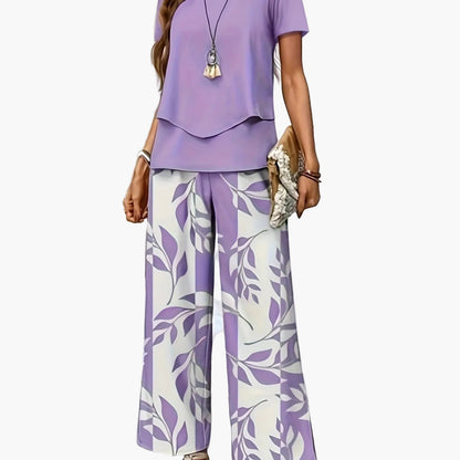 Damen Sommer Set Elegant Zweiteiler mit Weit Bein Hose und Kurzarm Shirt – Perfekt für Freizeit und Urlaub