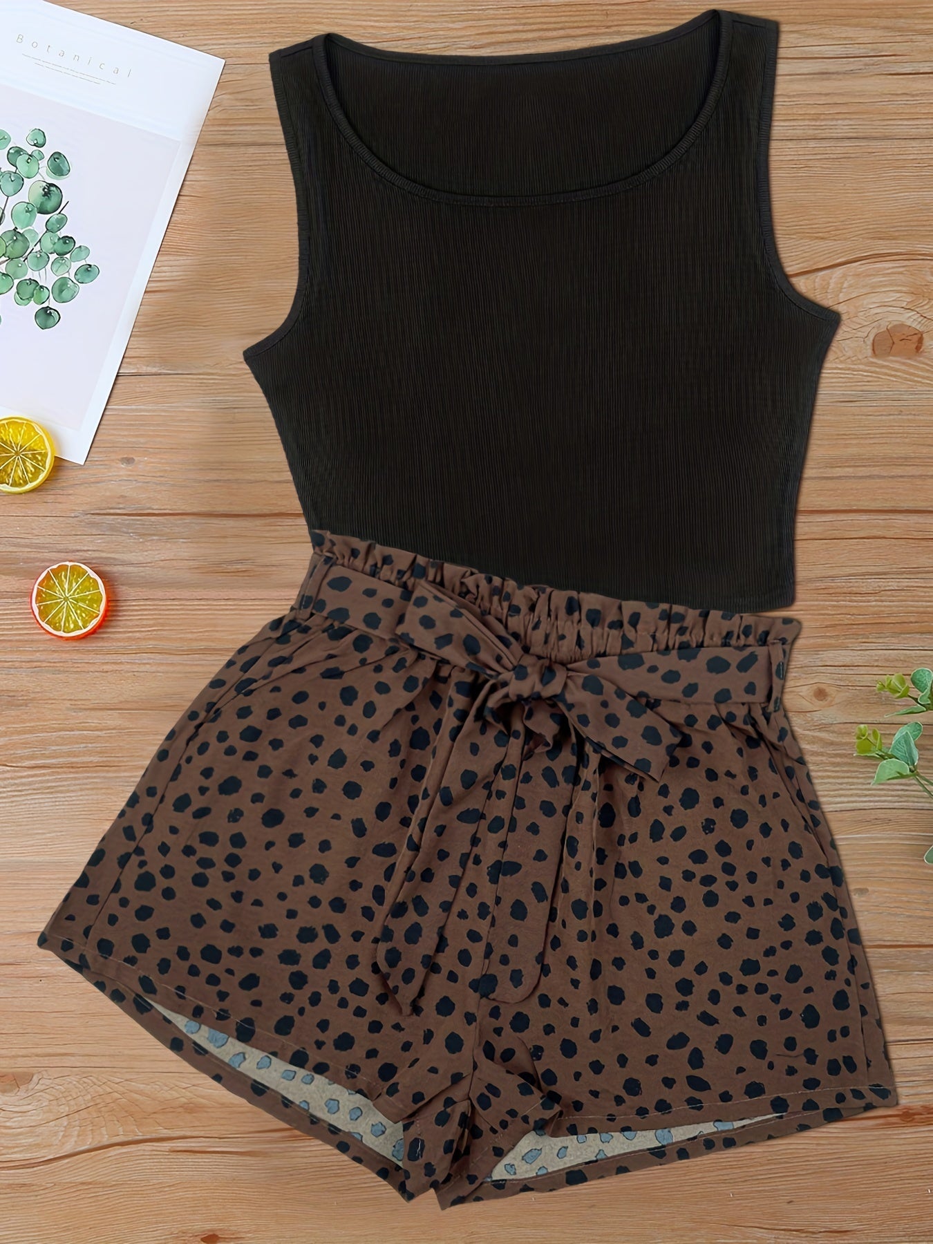 Damen Sommer-Set Elegant mit ärmellosem Top und gepunkteter Shorts – Freizeit & Ausgehen