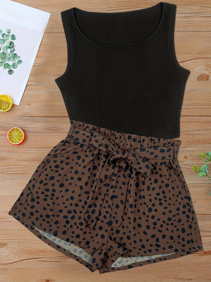 Damen Sommer-Set Elegant mit ärmellosem Top und gepunkteter Shorts – Freizeit & Ausgehen