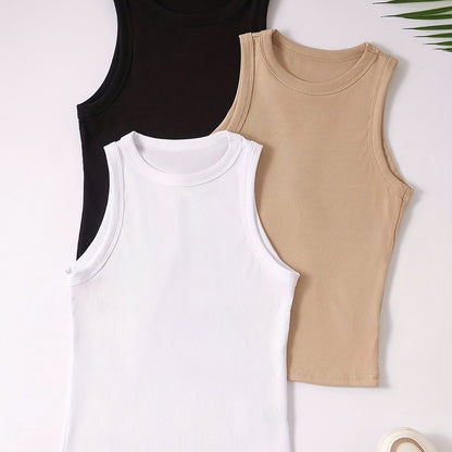 Damen Basic Tanktop 3er-Pack – Sportlich, Freizeit, Ärmellos, Bequemer Stretch