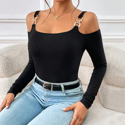 Jessica – Sexy Langarm-Off-Shoulder-Top mit Metallhaken