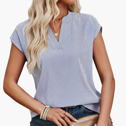 Damen Elegante Gestreifte Bluse mit V-Ausschnitt für Freizeit und Büro