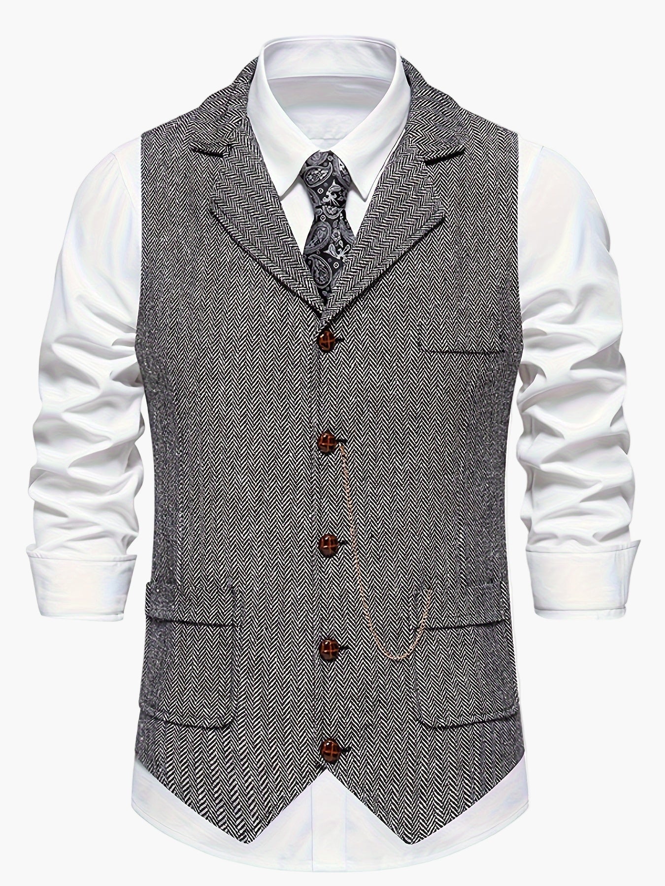 Herren Weste im Vintage-Stil mit Reverskragen und Taschenuhr-Kette