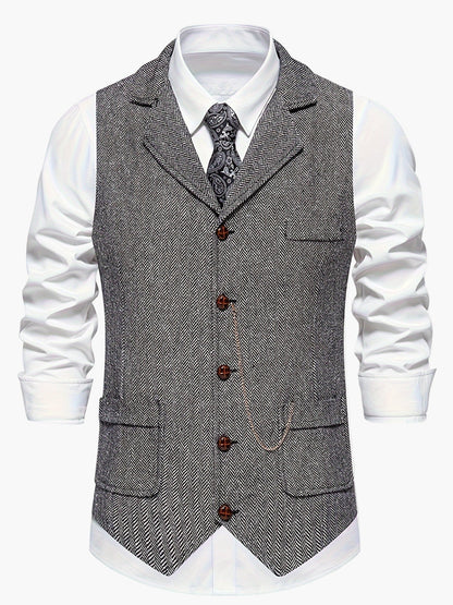 Herren Weste im Vintage-Stil mit Reverskragen und Taschenuhr-Kette