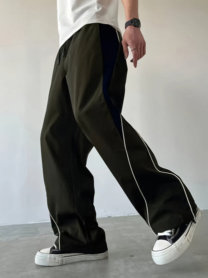 Herren Weit Bein Streetwear Trainingshose mit Kontrastelementen – Sportlicher Freizeit-Look