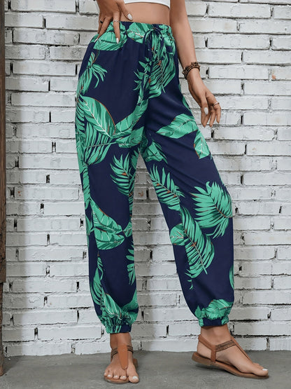Damen Sommer Joggerhose mit tropischem Blattmuster – Perfekt für Urlaub & Freizeit