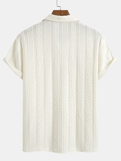 Herren Polohemd mit geometrischer Stickerei und Struktur – Stilvolles Freizeitshirt