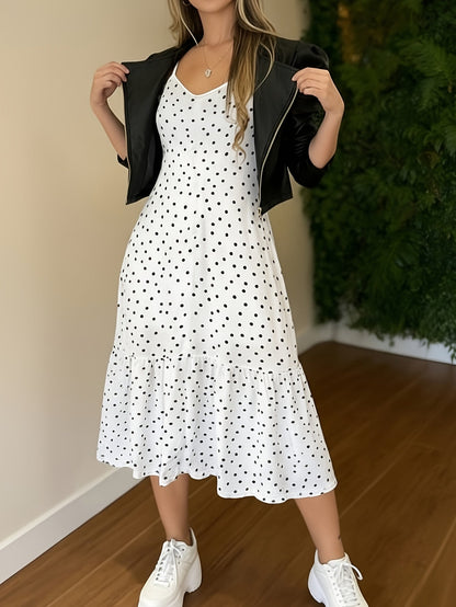 Damen Midikleid mit Punkten und V-Ausschnitt – Eleganter Alltags- und Party-Look