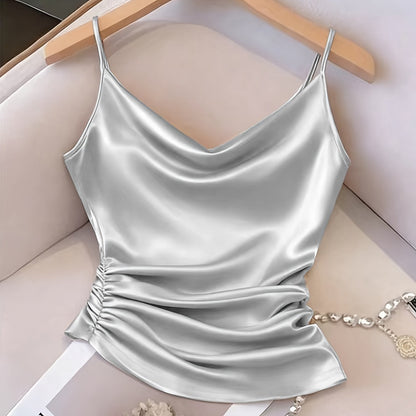 Damen Satin-Top mit Wasserfallausschnitt und Raffungen – Elegantes Camisole für besondere Anlässe