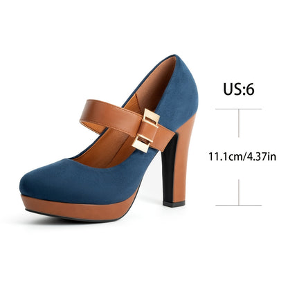 Damen Mary Jane Pumps mit Blockabsatz – Elegante High Heels für Büro & Freizeit