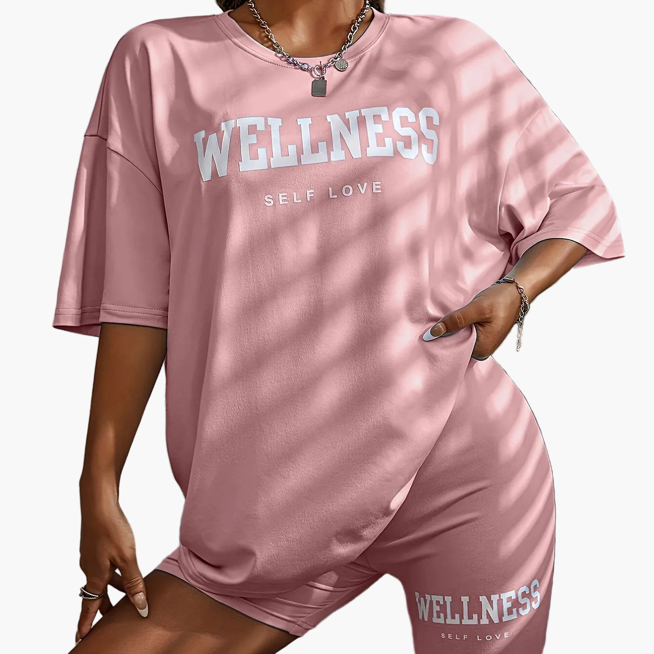 Damen Wellness Lounge Set Oversize T-Shirt & Radlerhose – Entspanntes Freizeit-Outfit mit Motivdruck