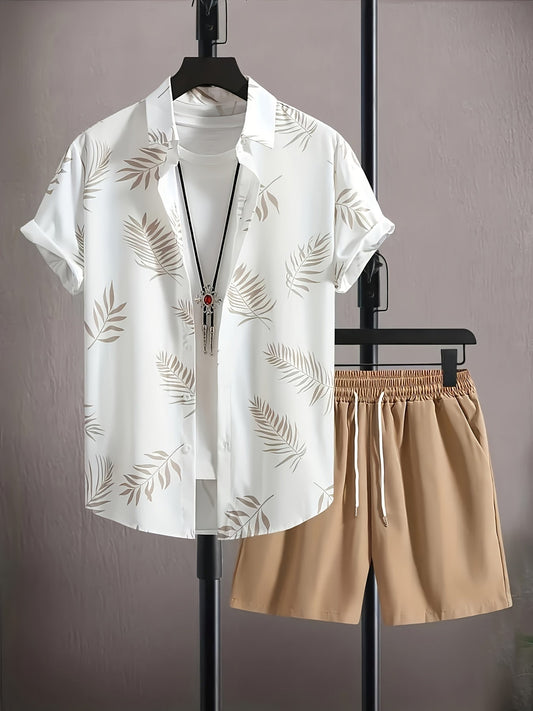 Herren Sommer Set – Tropisches Freizeit Outfit mit Hemd und Shorts, Ideal für Urlaub und Alltag