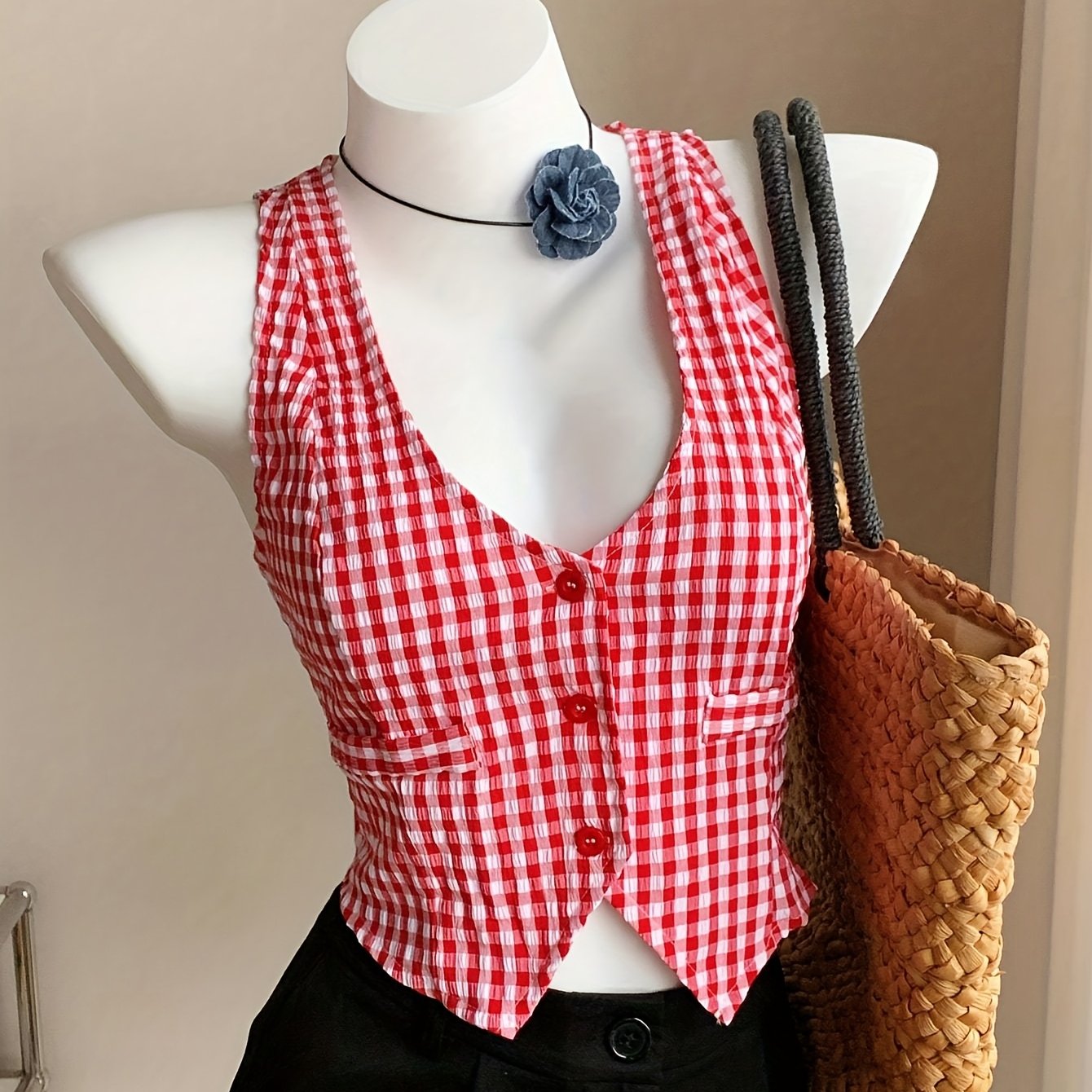 Damen Vintage Vichy-Karo Weste – Eleganter Sommer-Look für Freizeit und Alltag