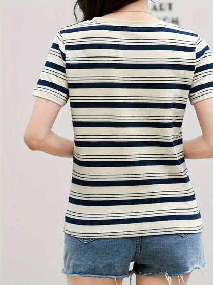 Damen Gestreiftes Casual T-Shirt mit Rundhalsausschnitt – Zeitloses Basic für Alltag und Freizeit