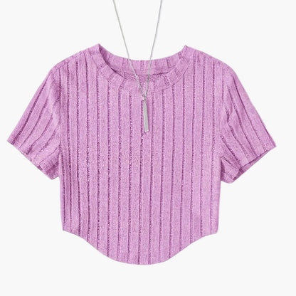 Damen Kurzarm Rippstrick Crop Top – Modisches Freizeitshirt für den Sommer