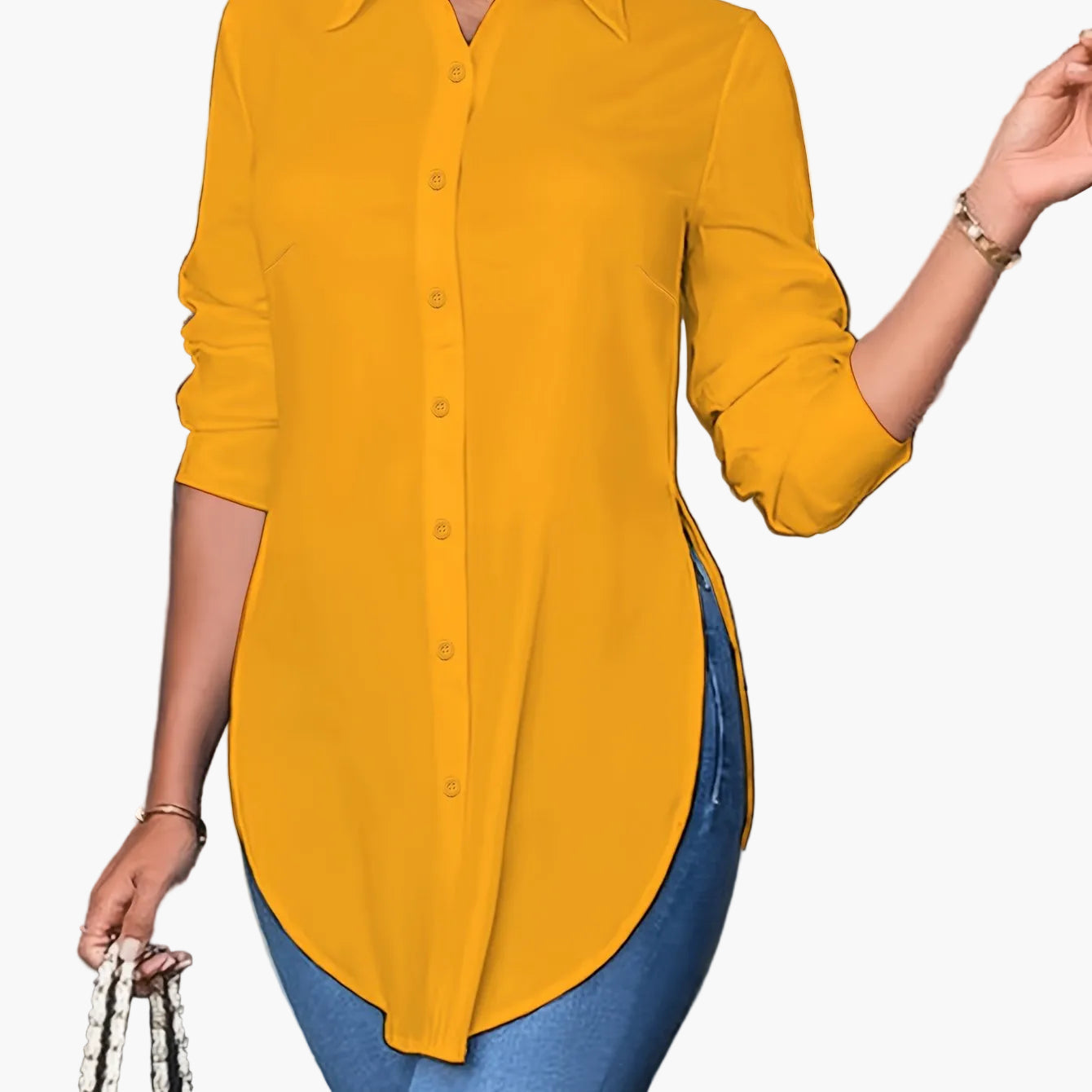 Damen Langarm Bluse Elegant Büro Freizeit Hemd Tunika