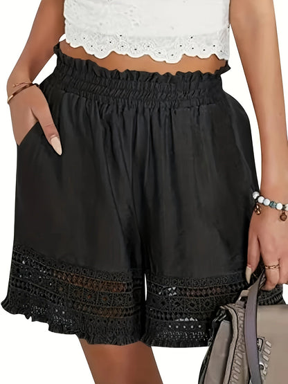 Damen Sommer-Shorts mit Häkelspitze, lockerer Schnitt, ideal für Urlaub und Freizeit