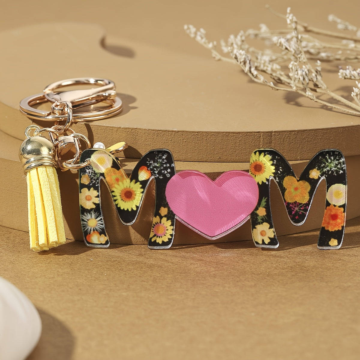 Schlüsselanhänger Muttertag Damen – Herz & Blumen Design, Modischer Geschenkartikel für Mama