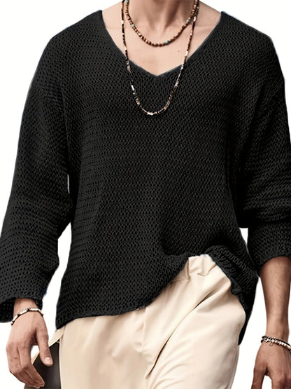 Herren Strickpullover im lockeren Mesh-Design – Lässiger V-Ausschnitt für Freizeit & Alltag