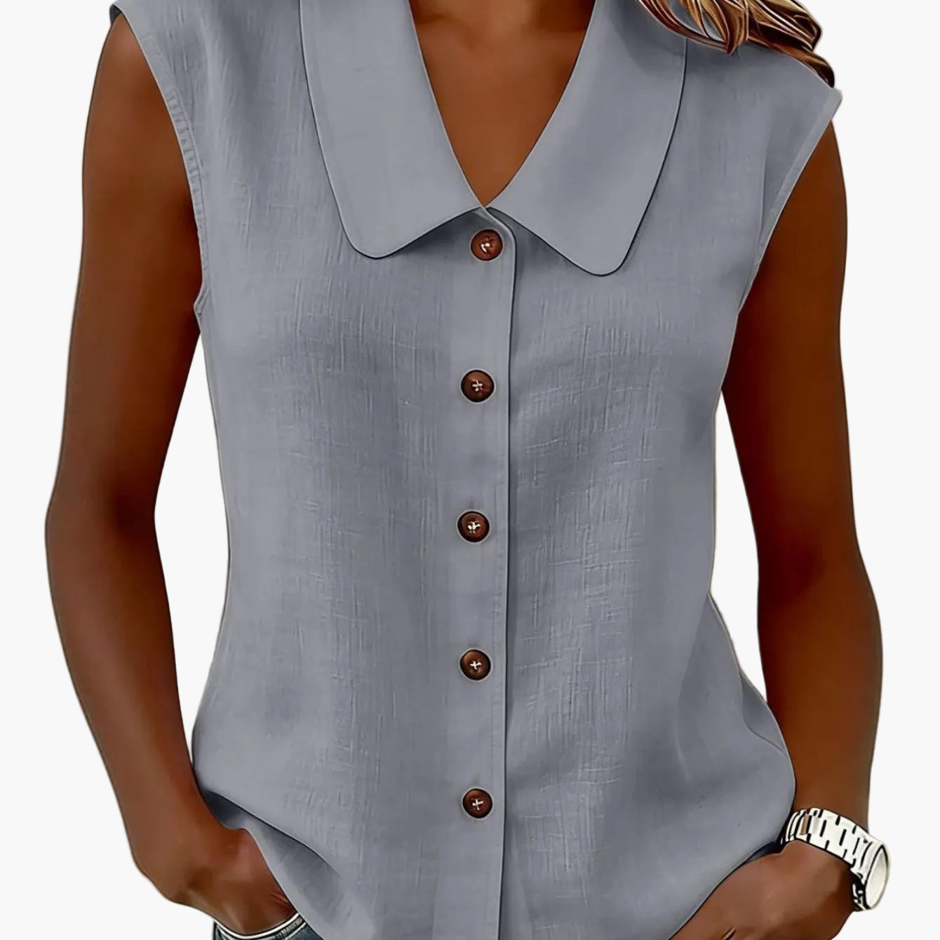 Damen Blusentop mit Knopfleiste und weitem Kragen – Elegantes Freizeit-Oberteil für Büro & Alltag