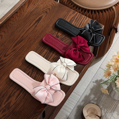 Damen Slide Sandalen mit großer Schleife und modernem Design – Stilvolle Flats für Freizeit & Alltag