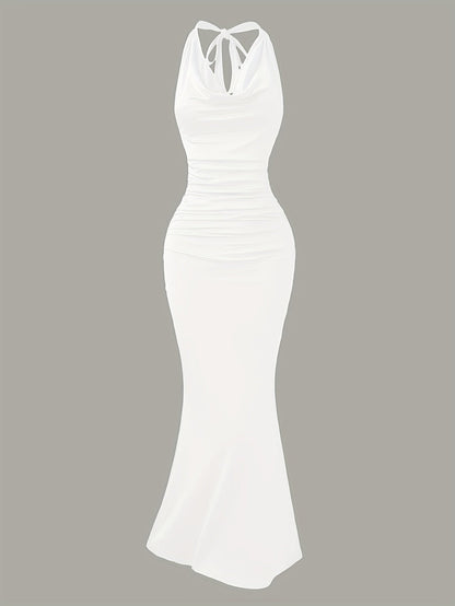 Damen Abendkleid Elegantes Maxikleid mit Wasserfallausschnitt und Rückenfrei für besondere Anlässe