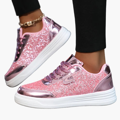 Damen Glitzer Sneaker – Modische Freizeitschuhe mit Plateau und Glamour-Look