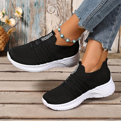 Damen Slip-On Sneakers Freizeit Bequeme Low-Top Schuhe mit Streifen-Design