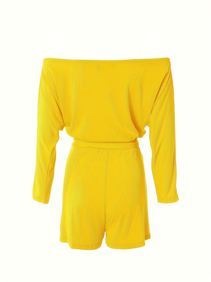 Damen Off-Shoulder Jumpsuit Freizeit Sommer Einteiler mit Gürtel