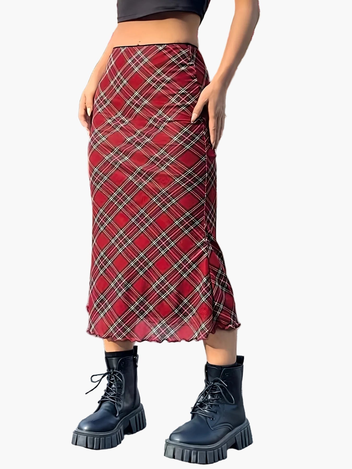 Damen Maxirock im karierten Vintage-Stil – Eleganter Streetwear-Look