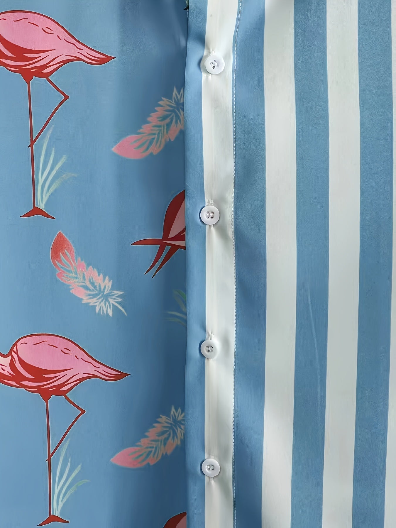 Herren Sommer Freizeit Set mit Flamingo Motiv und Streifen – Stilvolles Kurzarmhemd & Shorts für Urlaub und Alltag
