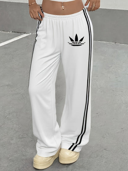 Damen Trainingshose mit weitem Bein und sportlichen Streifen – Lässiger Streetstyle