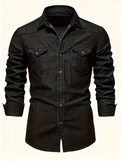Herren Freizeithemd im Denim-Look – Modernes Langarmhemd mit Brusttaschen