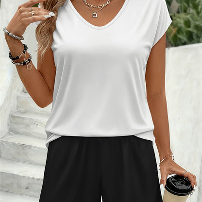 Damen Freizeit-Set mit V-Ausschnitt – Modischer Sommer Shorty Overall für Alltag und Urlaub