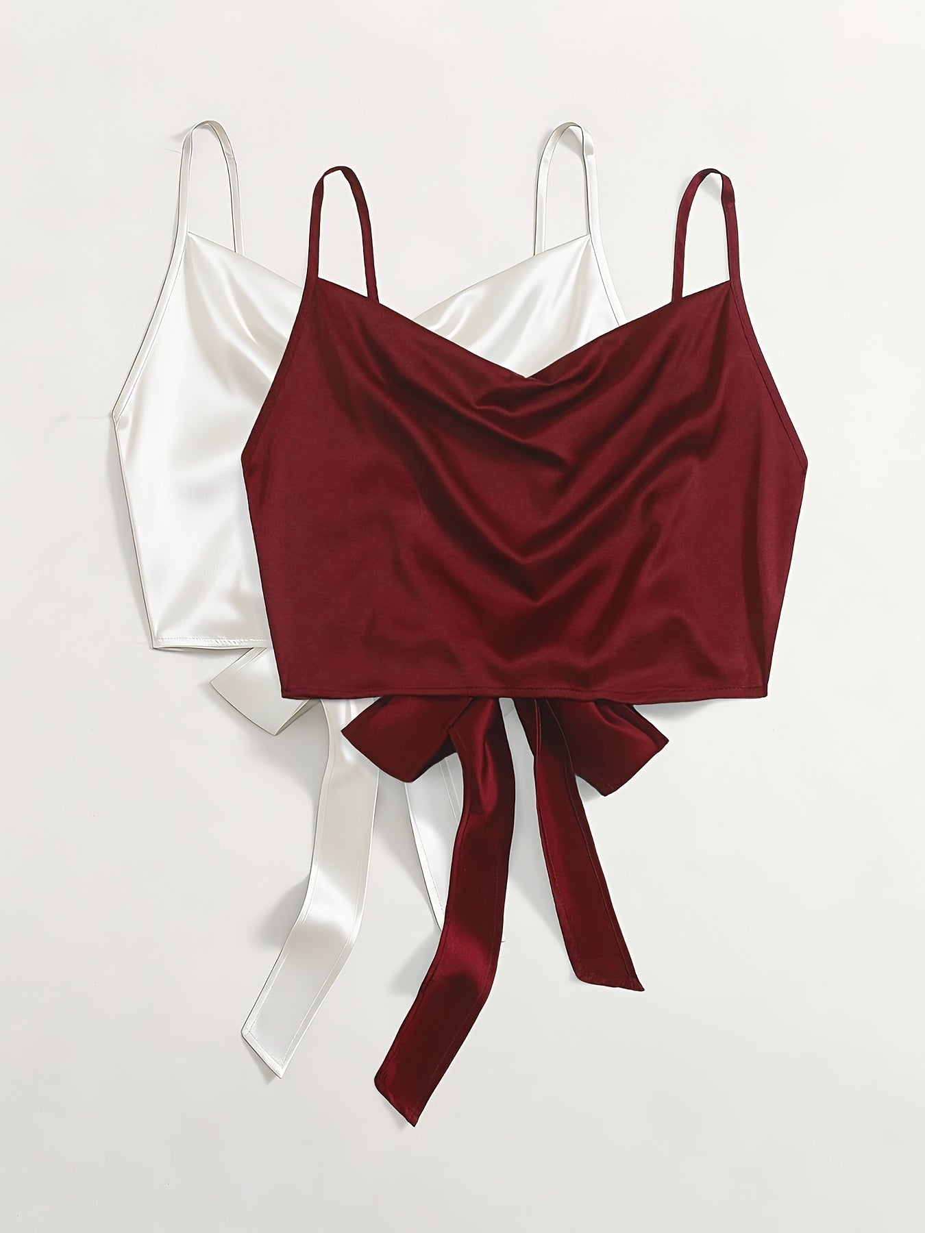 Damen Trendige Cropped Tops mit Drapiertem Ausschnitt und Bindeband – 2er Set für Freizeit und Ausgehen
