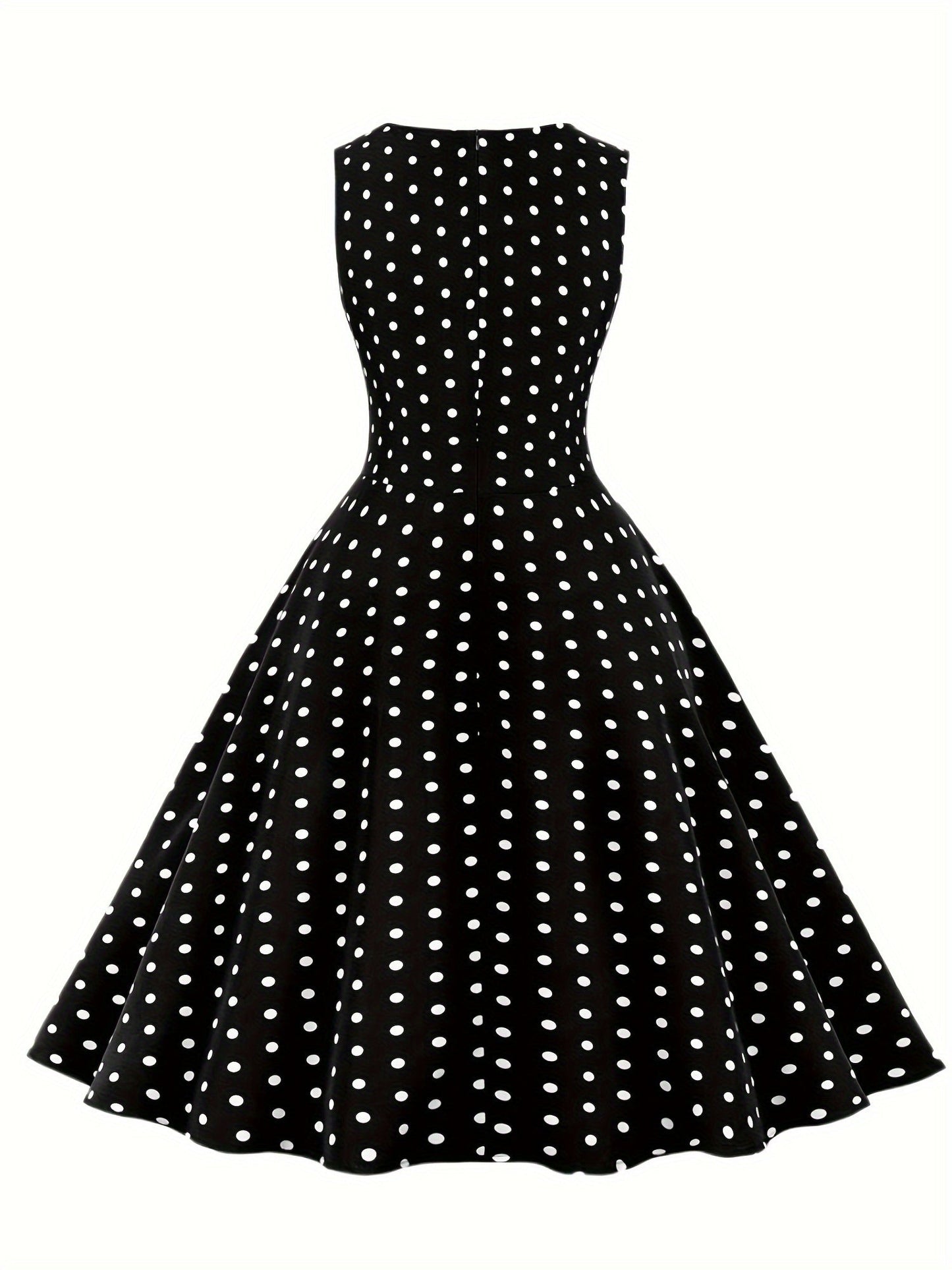 Damen Vintage Rockabilly Polka Dots Kleid mit Schleifen-Gürtel, Elegant, Ärmelos, Festlich & Alltag