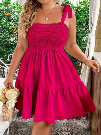 Damen Sommerkleid mit Smok-Oberteil und Schleifen-Trägern – Freizeit & Urlaub, A-Linie