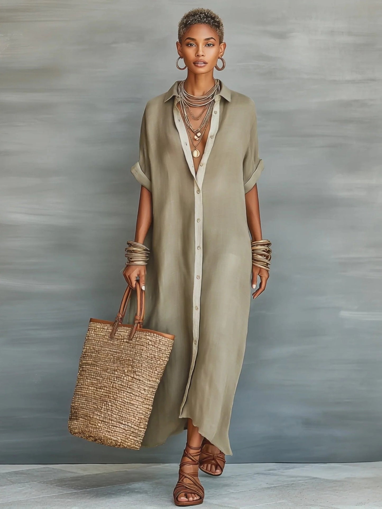 Damen Maxikleid Hemdblusen-Stil Elegant Lässig für Strand und Alltag