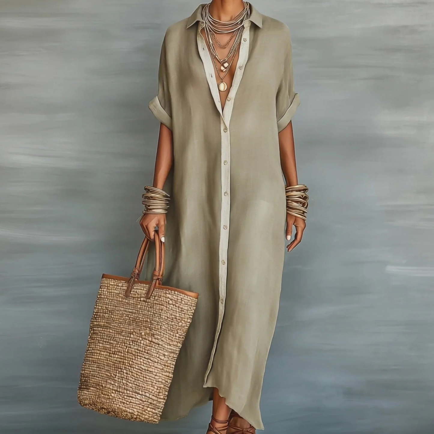 Damen Maxikleid Hemdblusen-Stil Elegant Lässig für Strand und Alltag