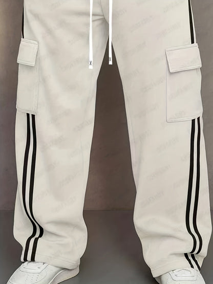 Herren Cargo Jogginghose mit Streifen und Taschen – Streetwear Style, Sportlich & Lässig