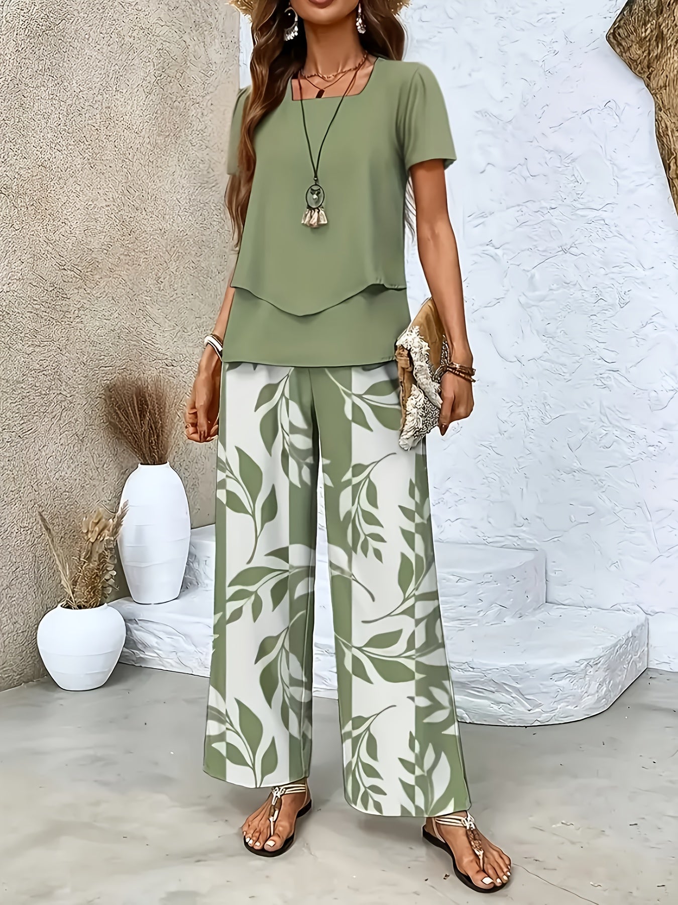 Damen Sommer Set Elegant Zweiteiler mit Weit Bein Hose und Kurzarm Shirt – Perfekt für Freizeit und Urlaub