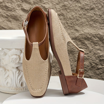 Damen T-Riemchen Ballerinas Elegant Komfort Alltag
