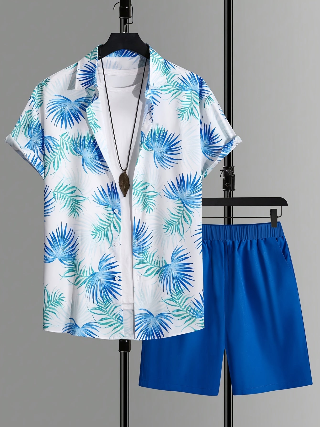 Herren Sommer Strand Set – Kurzarm Hemd & Shorts, Tropischer Print, Lässiger Look für Urlaub & Freizeit